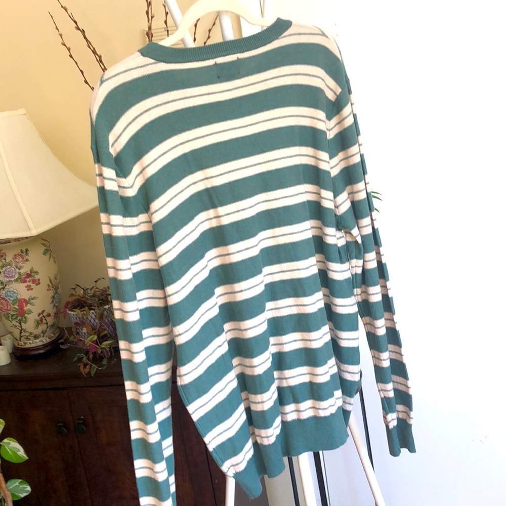 NWT Men's Sweater Cotton and Cashmere Blend- Light green and Ivory stripe I XL - Picture 5 of 13